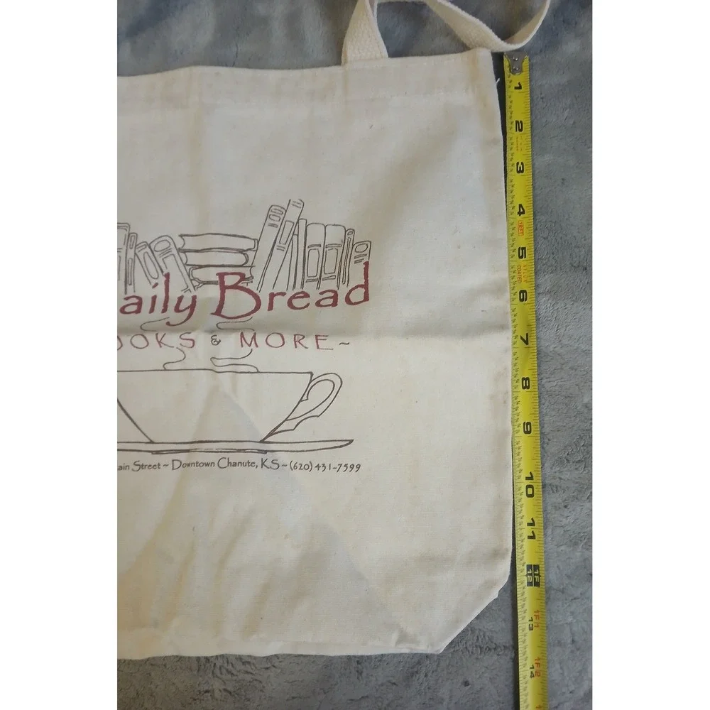 Daily Bread Books &‎ More Canvas Tote Bag Cream Bookstore Coffee Graphic Kansas